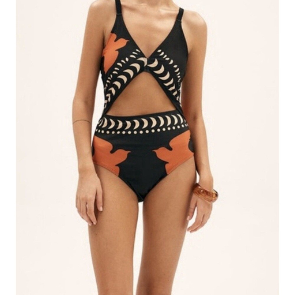 Commense Bird Print Cutout One Piece Swimsuit Size Medium NWT
